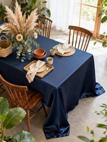 Rectangle Satin Tablecloth, 57.8"X102.3" Smooth Oblong Washable Table Cloth, Decorative Silky Fabric Table Cover For Wedding, Party, Banquet- Navy Blue - Navy Blue - View 5