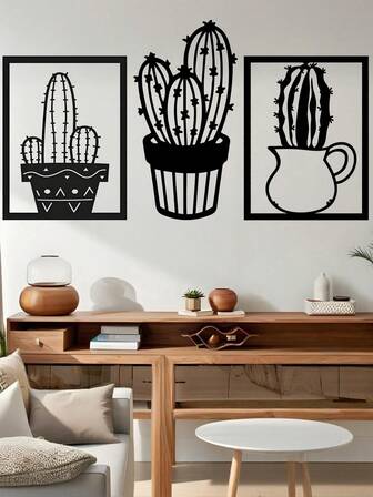 1 pieza (20-60cm), Decoración de pared de cactus de metal minimalista/transfronteriza, estilo nórdico Ins, macetas de cactus detalladas en marcos y macetas variadas, ideal para amantes de las plantas bohemias, tema de plantas bohemias - perfecto para Halloween/Acción de Gracias/Pascua, fiestas en el hogar/proyectos DIY/inauguraciones de casa, sala de estar/dormitorio/estudio/balcón, primavera/verano, colgante decorativo.