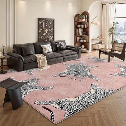 1pc Luxury Pink Leopard Print Area Rug, Fierce Pink Leopard Carpet For Living Room, Washable, Plush, Thick Carpet For Autumn/Winter