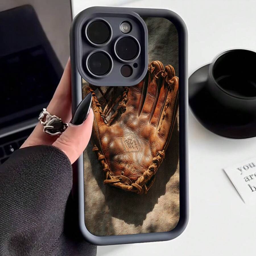 Cubierta de teléfono con diseño de guante de béisbol marrón para iPhone 14 Pro Max resistente al agua y a golpes ideal para deportistas y amantes del béisbol - Burdeos - Ver 1