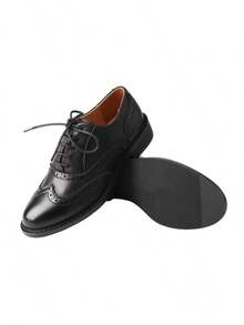 1 Pair TMA EYES Women's Brogue Leather Oxfords, Vintage Wingtip Detail & Classic Lace-Up For Formal And Casual Styles - 黑色 - 查看 5