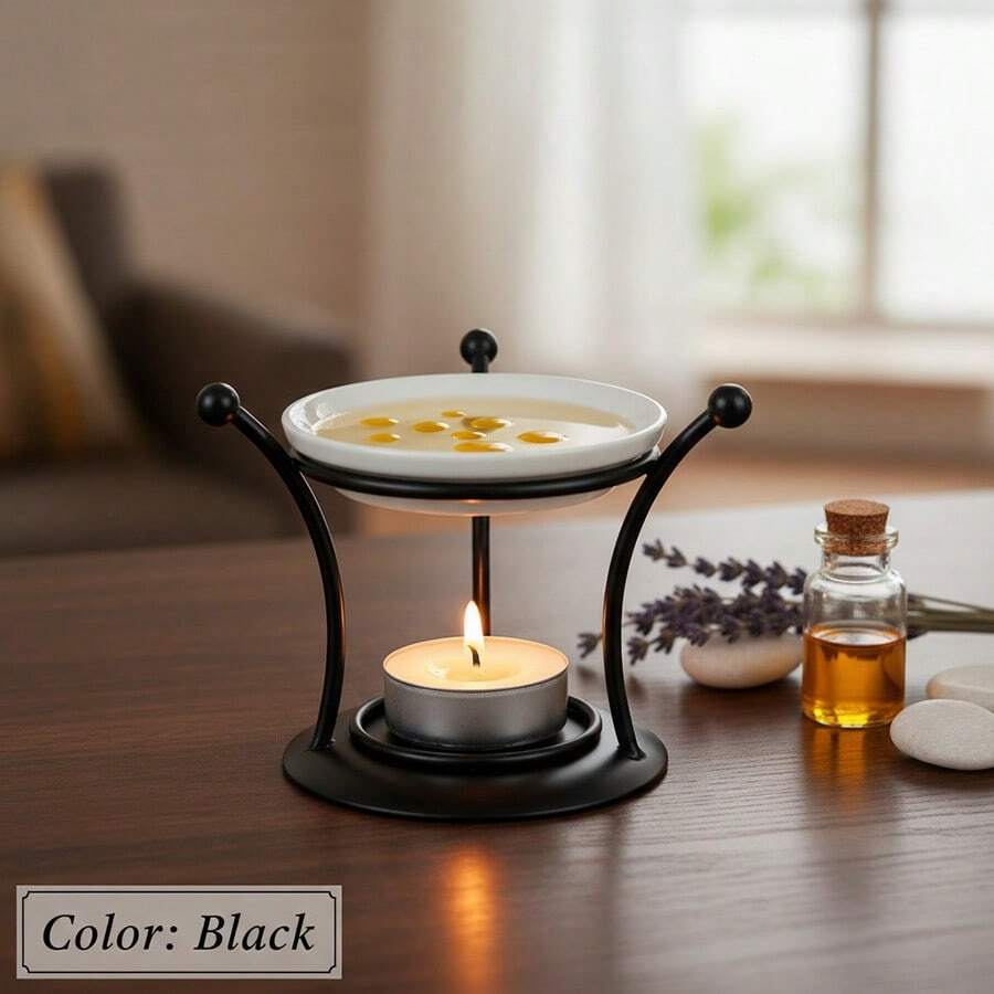 Đế nến tinh dầu sáp đèn tan chảy gốm nến đốt kim loại đen khuếch tán hương liệu trang trí nhà phụ kiện để bàn - màu đen - Xem 1