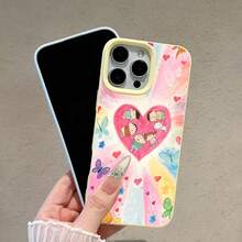 Funda para teléfono con diseño de corazón de Shinchan, compatible con teléfonos ,  17,  16 Pro Max,  15 Pro Max,  13 y  12. Fabricada en TPU para una protección eficaz contra golpes y caídas. Ideal para niños, amigos y cualquier persona que adore los diseños coloridos y la dulzura. - Amarillo - Ver 4