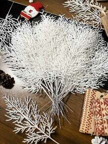 12 buc flori decorative de Crăciun noi - tulpini artificiale de pin cu flori albe pentru umplutură DIY pentru coroane/vaze, decorațiuni pentru casă de sărbători, simulare ramuri de pin și chiparos de Crăciun, ramuri artificiale de pin și chiparos, plante de Crăciun, decorațiuni DIY