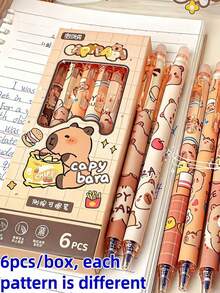 1/3/6支装可爱卡通水豚可擦中性笔，随机图案，办公/学校书写礼盒装，学生文具小奖品，顺滑速干，日常书法ST笔尖学习用品，高品质创意学生文具笔，可爱可擦中性笔，圆珠笔，办公签名用品，送给家人、朋友、同事的礼物，生日、节日、派对礼物，水豚，可爱文具，圣诞礼物，返校礼物 - 多色 - 查看 15