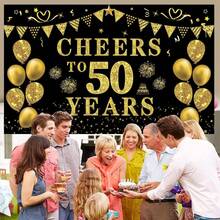 1 Stück 50. Geburtstag/Jubiläum/Hochzeitsdekoration für Frauen und Männer, "Cheers to 50 Years" Banner, schwarzer und goldener 50. Geburtstags Hintergrund, 50. Geburtstags Dekorationen Party Banner Fotografie Hintergrund