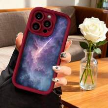 Cubierta de telefono con borde negro y diseño de galaxia estelar en tonos morados y azules para iPhone 14 Pro Max funda protectora con impresion de meteorito ideal para uso diario y viajes - Blanco - Ver 4
