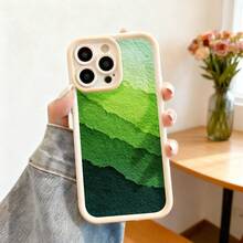 Cubierta de teléfono con borde negro y diseño degradado verde para iPhone 14 Pro Max con patrón de textura natural ideal para uso diario y estilo moderno - Burdeos - Ver 4