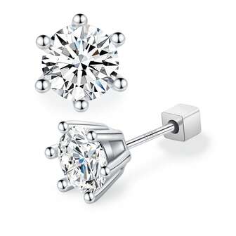 1 par de pendientes de botón de moissanita clásicos de 0,5-1 quilates, de plata de ley 925 chapada en platino, moissanita de laboratorio redonda y cuadrada, hipoalergénicos, aptos para uso diario, con certificado