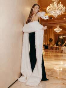 1 chiếc khăn choàng lông giả siêu dài 380cm màu trắng tinh khiết cổ điển dành cho nữ, phụ kiện sang trọng cho đám cưới, tiệc tùng, trang phục trang trọng, phong cách cổ điển, cao cấp, ấm áp - trắng - Xem 3