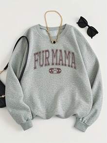 2026 New Year Outfit Women Ladies FUR MAMA Pet Lover Sweatshirt - Cute Dog Cat Paw Print Design, Soft Crew Neck Sweater Suitable For Dog Walking, Casual Four Seasons Long Sleeve Pullover, Machine Washable Gift For Cat Ladies And Pet Moms, Geometric Pattern Casual Outfit With Paw Print And Bone Pattern, Loose Fit Daily Comfort, Perfect For Pet Owners And Poop Scoopers Loose And Comfortable Winter Clothes For Women - 淺灰色 - 查看 12