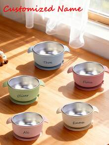 Stainless Steel Bowl, Baby Food Bowl, Silicone Double Handles, Anti-Scald And Anti-Drop, Customizable Name - Multicolor - View 2