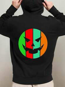 1 pezzo Felpa divertente e felice da uomo - Blocchi di colore verde neon e verde rosso giallo bianco nero, felpa morbida, stampa felice sul retro, abbigliamento per il tempo libero e le feste tutto l'anno, felpa larga e unisex, adatta per uomo (ideale) - nero - Visualizzare 6