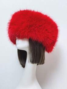 人造毛皮发箍和耳套套装 | 弹力蓬松狐狸毛波西米亚风发饰，女士适用 | 冬季节日派对头饰（1 套）蓬松发箍、毛绒耳罩、冬季发带、波西米亚风配饰、节日装备、情人节礼物