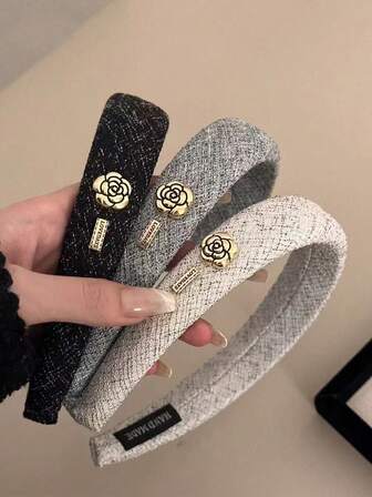 3 piezas/1 pieza Diadema de mujer con flor de camelia retro de esponja, elegante