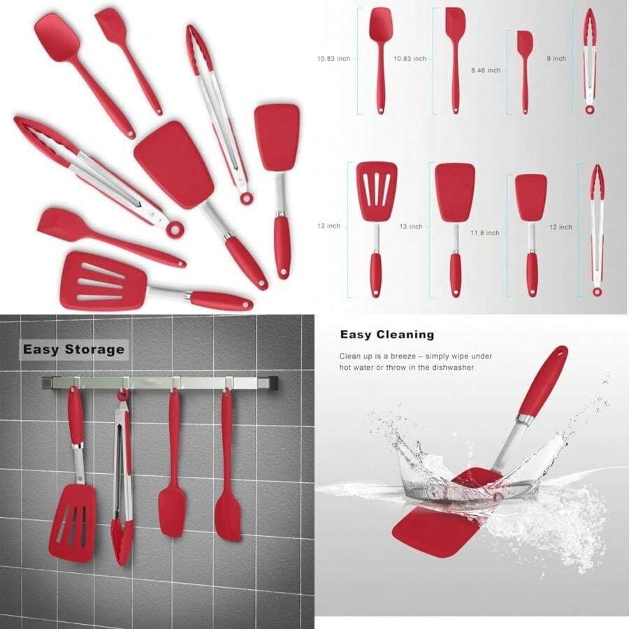 ALLWIN-HOUSEWARE W Juego de espátulas de silicona, pinzas de cocina, resistente calor hasta 500 grados F, antideslizante, sin , apto para lavaplatos, negro(Z-Rojo) - Tipo 1 - Ver 1
