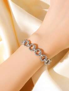 1件装不锈钢几何圆形设计时尚个性嘻哈风格手链，适合作为礼物和日常佩戴 - 金黃色 - 查看 4