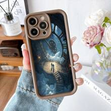 Cubierta de telefono con diseño de reloj gigante y escaleras en el cielo color azul oscuro para iPhone 14 Pro Max funda protectora con estampado artístico ideal para amantes del arte surrealista y viajes en el tiempo - Negro - Ver 5