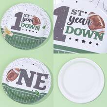 10pcs/20pcs/40pcs/50pcs, Football 1st Birthday Party Tableware Set 1st Year Down 7inch And 9inch Paper Plates,It's Game Time First YearDown Disposable Dinner Plates For Kids Boys Birthday Party Football Theme Supplies - Multicolor - View 3