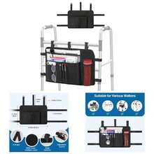 Walker Bag, Walker Basket with Cup Holder, Walker Accessories Seniors with Multiple Pockets and Zippered Compartment, Walker Storage Pouch Rolling Folding Walker, Black - inicial - Ver 1