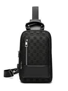 Men's Checkerboard Chest Bag, Business Commute Work Organizer Bag, Fashionable Retro One Shoulder Messenger Bag, Casual Business One Shoulder Bag, Convenient Travel Small Crossbody Bag - Multicolor - View 14