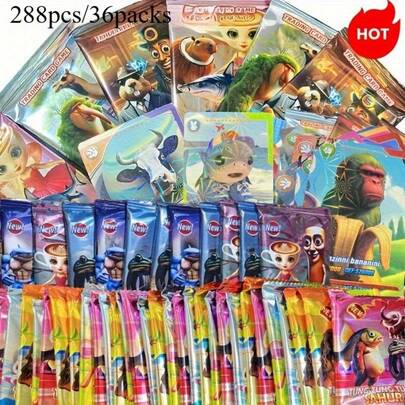 288 Cartas, 36 Paquetes de Tralala Tungtung Sahur Juego de Cartas Coleccionables de Montañas y Mares Míticos, Juego de Cartas de Estrategia, 8 Cartas por Paquete - Serie con Temática Anime, Regalo de Halloween, Empaque Exterior Aleatorio, Juego de Cartas, Juego de Cartas Anime, Diseño de Carta Vibrante, Material de Carta Duradero, Cartas Coleccionables, Fans del Anime, Juego de Fiesta, Cartas de Alta Calidad, Amantes del Anime, Carta Coleccionable, Carta Coleccionable en Sobre, Carta Tra La Le