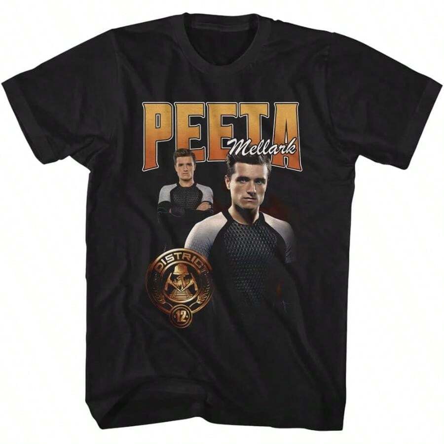 Hunger Games T-Shirt Peeta Mellark Duo Adult Short Sleeve T Shirts Sci-Fi Movie Graphic Tees - 黑色 - 查看 1