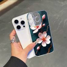 CLEAR  CASE Pink Blossoms On Dark Marble BackgroundCompatible With  11 To  17 Models The Cases Lens Protection Function Ensures The Camera Remains Undamaged During Shooting  Guaranteeing Image Quality - transparente - Ver 4