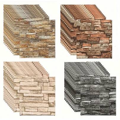 30片3D自粘墙贴，防水PVC砖纹墙纸，可移除墙贴，适用于DIY家居客厅、浴室、厨房装饰