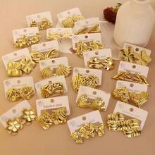 18 Pieces Of Stainless Steel Golden (Random) Geometric Shape Earrings / Heart-Shaped / Spiral Coils And Other Irregular Earrings And Earring Sets - Multicolor - View 5