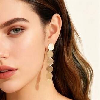 Elegant Gold-Tone Round Drop Earrings - Stainless Steel Earring Hooks, Suitable For Party And Casual Wear