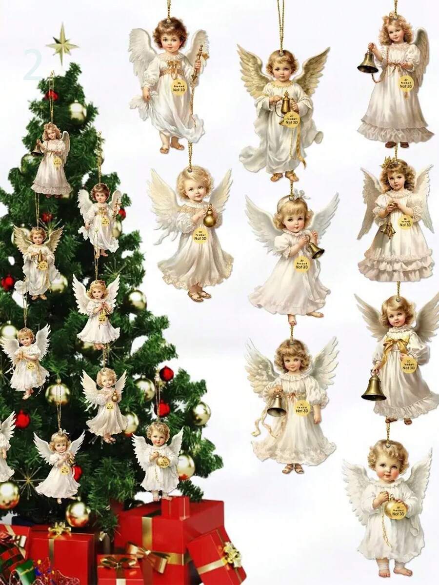 12 piezas de un lindo conjunto de decoración de angelitos, adecuado para decorar el hogar y las ventanas en fiestas tradicionales, perfecto para los adorables angelitos - Multicolor - Ver 1
