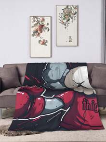 1Pc Kawss Kawaii Kaw Blanket Anime Lovers Gift Idea - Luxuriously Soft Flannel Blanket For Couch, Camping & Travel Adventures - 黑色 - 查看 2