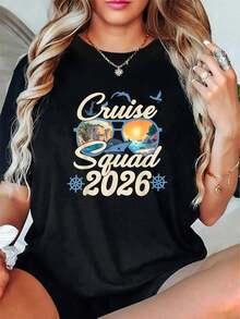 Cruise Squad 2026 Family Matching Cruise Vacation Party T-Shirt - 100% Cotton Graphic Tees Women, Top Shirt Perfect For Daily Wear, Hiking, And Travel - màu đen - Xem 1