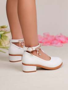 1 Đôi giày cao gót quai mảnh đính ngọc trai trắng thời trang cho bé gái, thiết kế theo phong cách công chúa, thích hợp cho các bữa tiệc và mặc hàng ngày - trắng - Xem 7