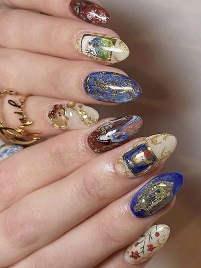 24 piezas de marcos de fotos femeninos exóticos 3D dorados con forma de almendra, que incluyen 1 pieza de pegamento de gelatina y 1 lima de uñas. Este exquisito y de alta gama arte de manicura se puede desprender y es adecuado para uso diario, casual, vacaciones, lugar de trabajo, vacaciones, artículos esenciales de verano, para mujeres y niñas, lo que lo convierte en el mejor regalo.