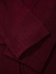Women's Solid Color Casual Vertical Stripe Textured Design V-Neck Loose Wrap Waist Tie Long Sleeve Sweater Cardigan, Suitable For Spring, Autumn And Winter - Burgundy - View 7