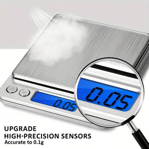 1pc Small Stainless Steel DigitalKitchen Scale, Palm Size, 3kg/0.1gMulti-Functional Pocket CookingScale, Mini Food Scale, Backlit LCDDisplay Professional ElectronicJewelry Scale,Leather Goods AndPC Function, Suitable For HomeCooking Scale, Travel, Food, KitchenSupplies, Baking Tools, Weight LossStainless Steel. Battery Not Included