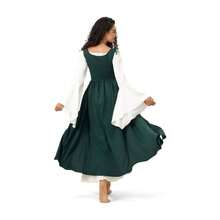 Women's Peasant Overdress With Adjustable Laces Pockets, Renaissance Corset Dress Halloween, Medieval Festival - Xanh đậm + Lớn - Xem 3