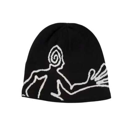 1顶抽象现代艺术针织帽，螺旋人形设计，多色，街头时尚单品