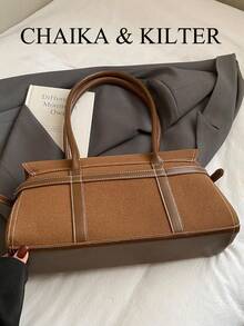 1pc CHAIKA & KILTER Women's Vintage Fashion Suede Matte Crossbody Messenger Bag With Strap Decor, Flap Closure & Dual Handles, Suitable For Daily Commute And Shopping