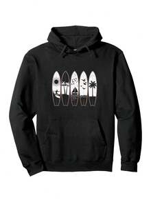 Sudadera con capucha de diseño de surfista en la playa - Negro - Ver 1