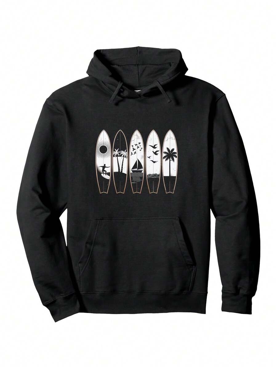 Sudadera con capucha de diseño de surfista en la playa - Negro - Ver 1