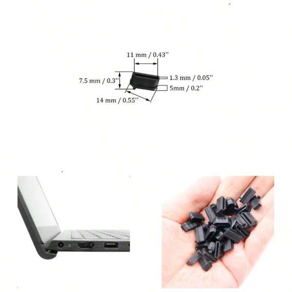 30pcs Silicone Anti Dust Cap Cover Plugs, Female Port Dustproof Soft Protector Stopper, TV, Laptop Computers Etc, Black