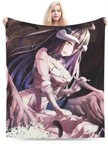 Overlord Albedo Anime Flannel Blanket For Girls Boys Anime Gifts Throw Blanket Cozy Plush Flannel Fleece Print Blankets Double-Layer Blanket Lightweight Fuzzy For Bed Decor - Black - View 2