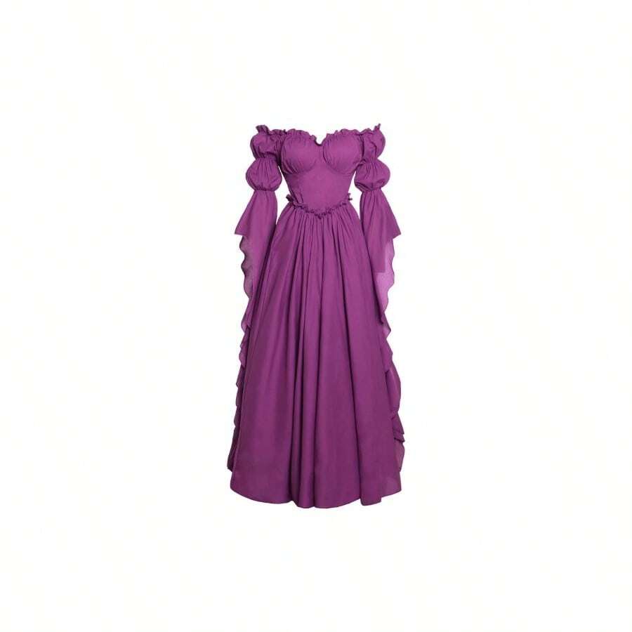 Vestido de disfraz medieval y renacentista, vestidos de época victoriana y regencia para mujeres - Pequeño-Mediano + Color Ciruela - Ver 1
