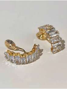 1pair Fashionable Cubic Zirconia Decor Ear Cuffs For Women For Birthday Gift - Gold - View 5