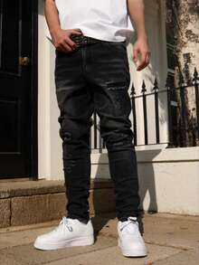 Fashionable Ripped Skinny Jeans For Teenagers - Black - View 3