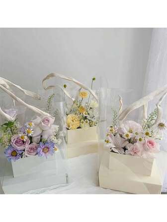 5 piezas, Caja de regalo portátil transparente de PVC para el Día de San Valentín, material de embalaje para arreglos florales, caja de flores portátil, suministros para pequeños negocios, caja de embalaje, decoraciones de boda, regalos, cajas de regalo, recuerdos de boda para invitados, decoraciones de boda para la recepción