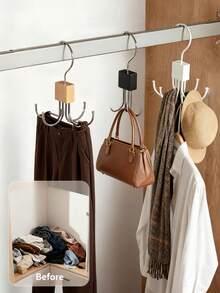 Belt Hanger, 6 Hook Belt Organizer, Rotating Tie Hanger With Wooden Base And Steel Hooks For Hats, Bags, And Scarves, Foldable And Compact,6-Claw Hanging Hook, Coat Hook, Scarf Hook, Belt Hook, Cabinet Storage Rack, Entryway Coat Rack Hook, Back-To-School & Home Essential,No Drill Multifunctional Rack For Belts, Ties, Underwear, Bags, Scarves,Clothing, Storage Hook